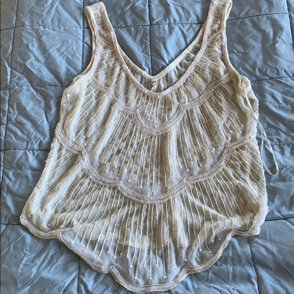 Beaded Off White Tank